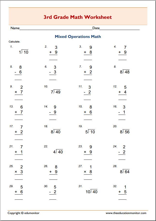 Free Worksheets Math 3rd Grade Usa Printable